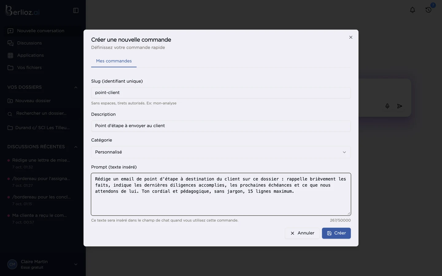 Création d'une commande personnalisée