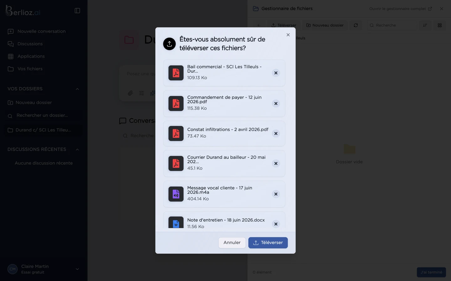 Confirmation avant l'envoi des fichiers