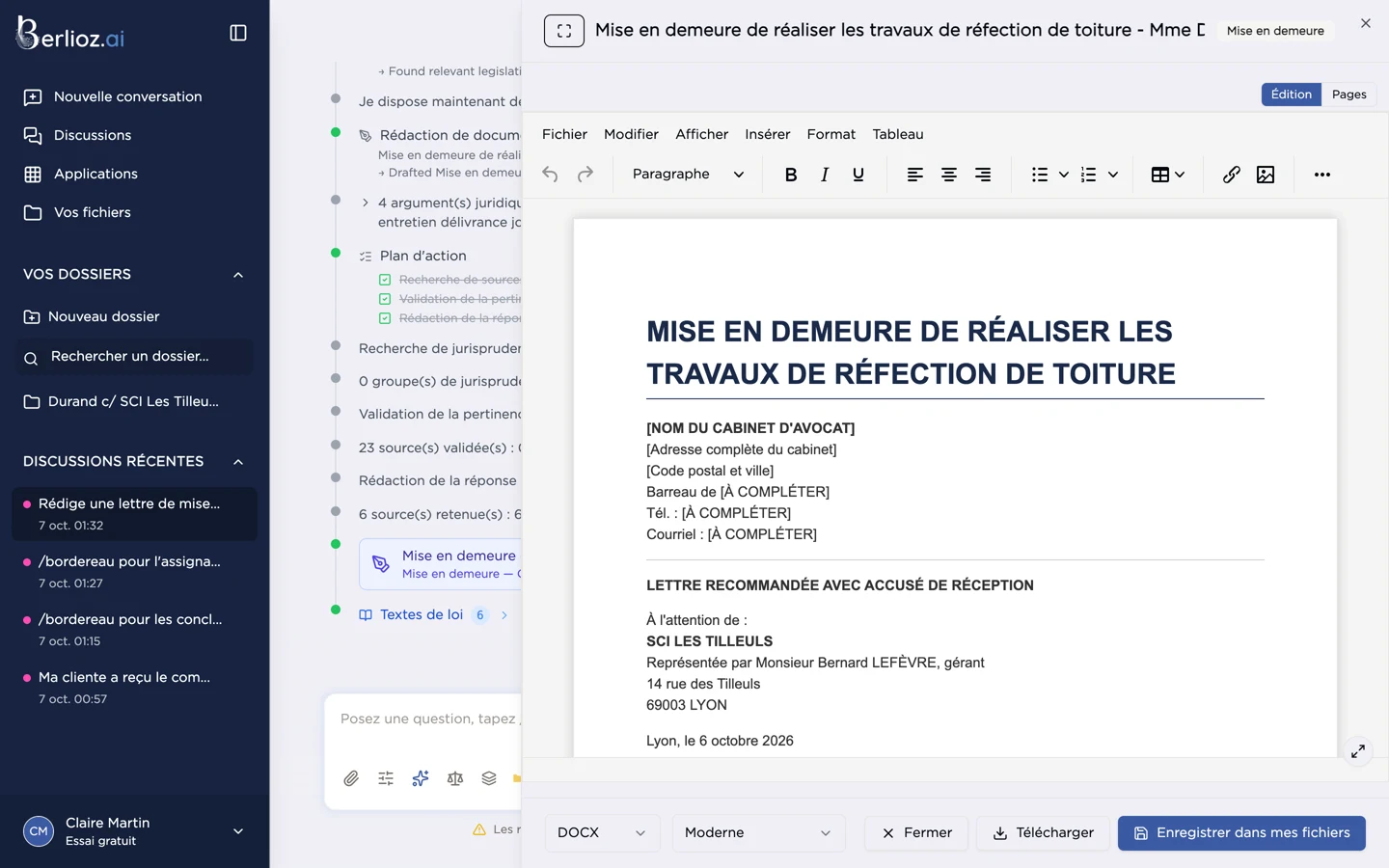 Le document généré, ouvert dans l'éditeur