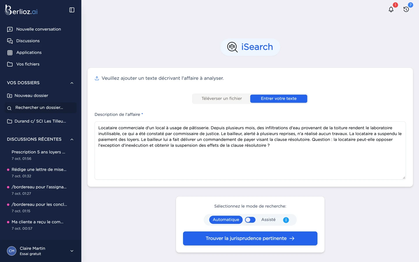 Une nouvelle recherche à partir d'un exposé des faits