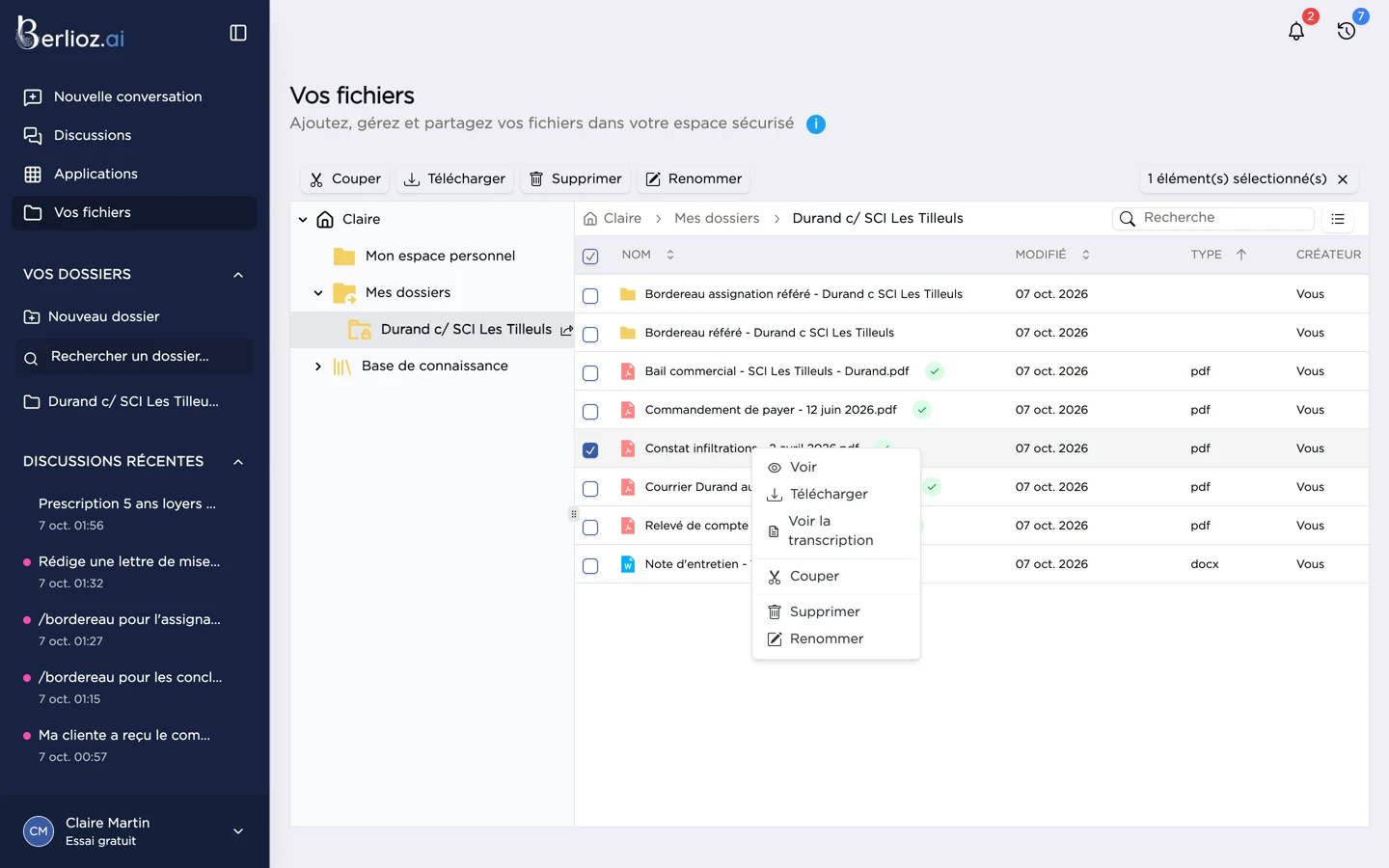 Menu contextuel d'un fichier