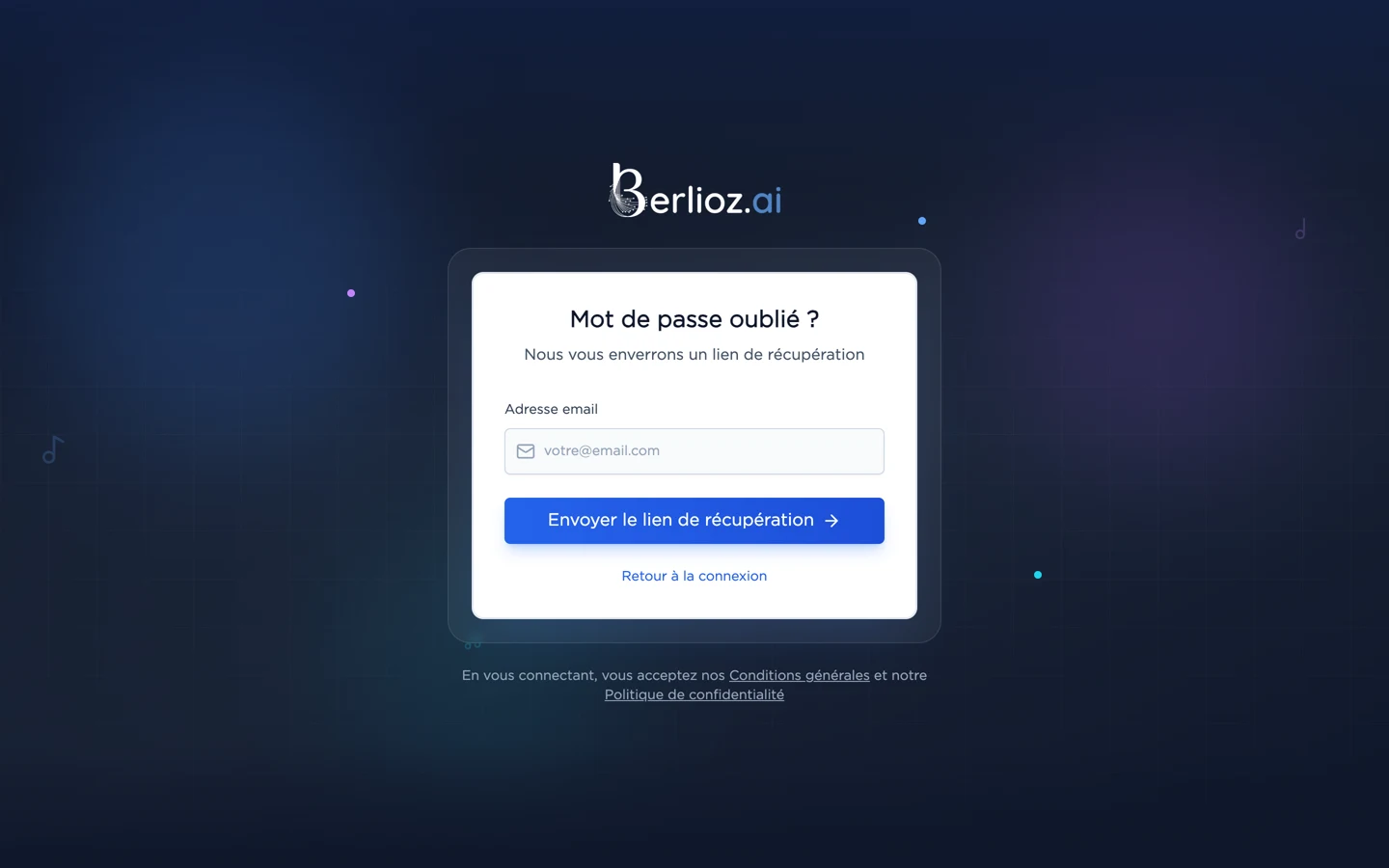 Demande de lien de récupération du mot de passe