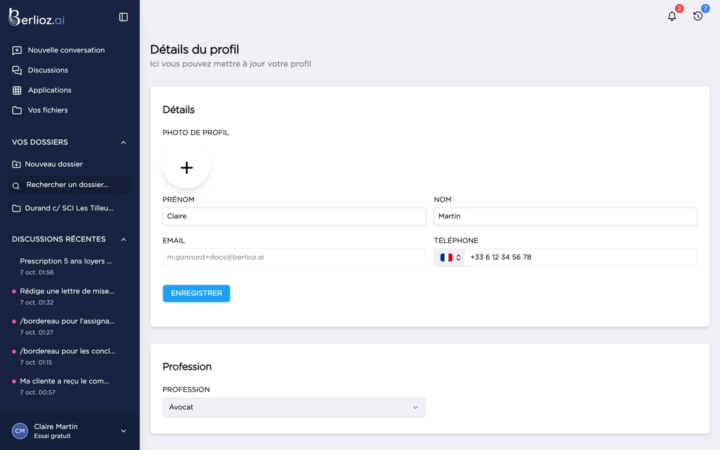 La page Profil